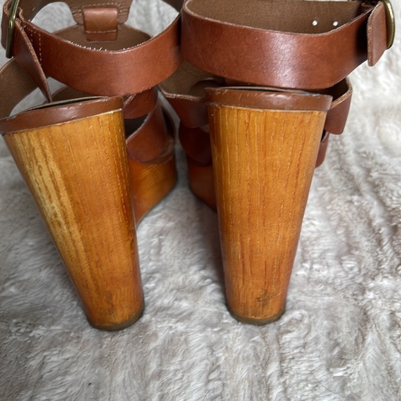 Lucky brand brown leather platform wedges 5 inch good used condition size 7.5 - Picture 2 of 8
